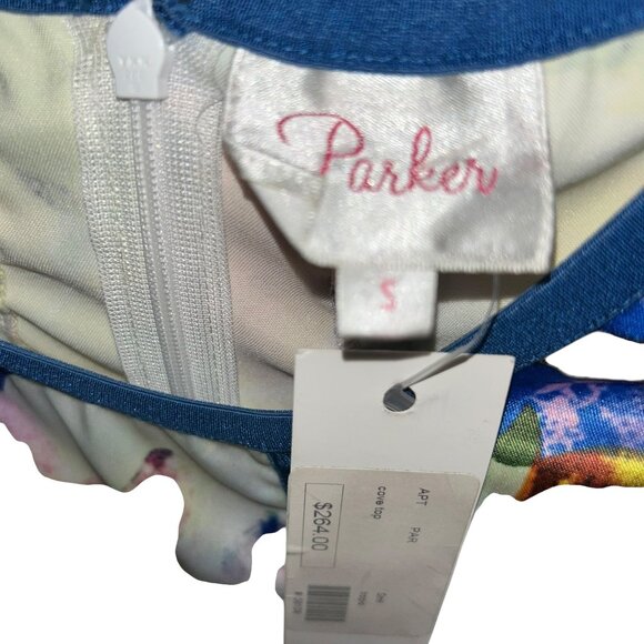 Parker NEW NWT abstract ART to wear peplum fitted zip top S $264 - Picture 2 of 4